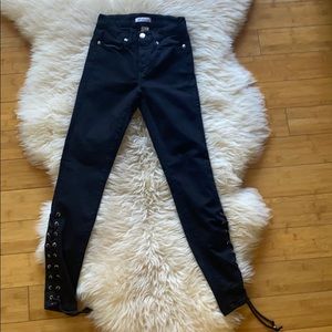 Good American Good Legs Black Crop Lace Up Jeans